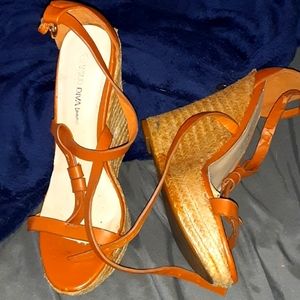 Brown and tan bottom woven heels from wild diva size 7